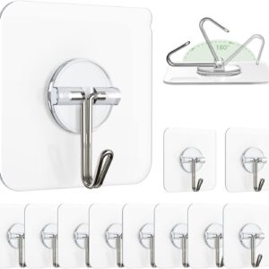 zulaxy hanging hooks without drilling, 10 pack self adhesive hooks for wall heavy duty