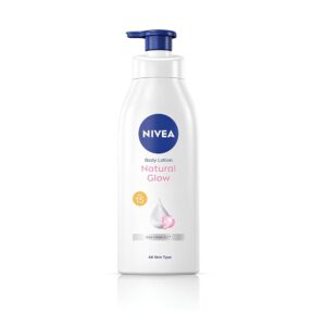 nivea body lotion natural glow,cell repair with uva/uvb filters and spf 15|50x