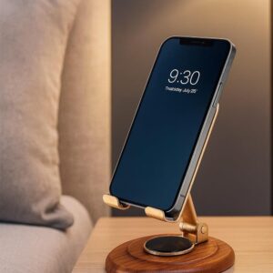 360 degree rotation wooden golden premium metal mobile holder for desktop and tables adjustable