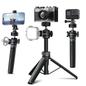 mobilife small camera tripod multifunctional vlog 2 in 1 tripod stand with cold shoe for mirrorless/action camera phone 360° rotation aluminum extendable stand for youtube live stream travel