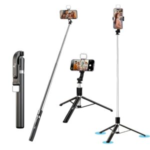 kratos 2026, premium k9 selfie stick tripod with light, 67 inch /170cm tripod for mobile phone, multi functional bluetooth long selfie stick for travel, vlogging, compatible with all mobile phones