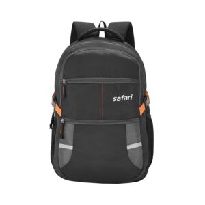 safari omega spacious/large laptop backpack with raincover, college bag, travel bag for men and women, black, 30 litre